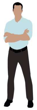 Panoramik çapraz kolları üzerinde beyaz arka plan ayakta olan bir adam