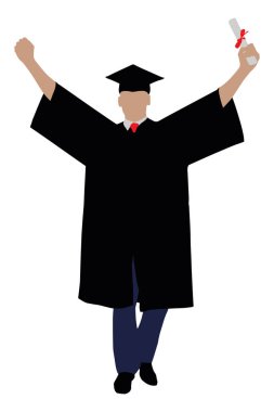 Kollarını yükselterek diploması ile bir yüksek lisans öğrencisi çizimi