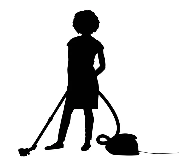 Female Janitor Using Vacuum Cleaner White Background — Stock Vector