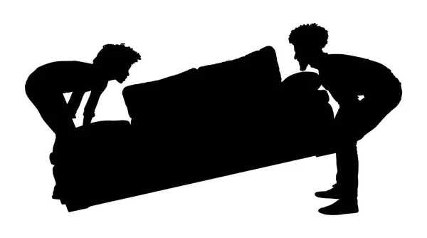 Seitenansicht Eines Paares Das Sofa Auf Weißem Hintergrund Hebt — Stockvektor