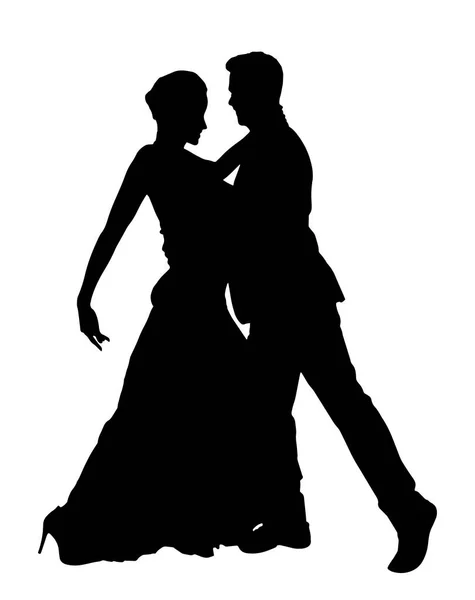 在白色背景查出的一对舞蹈夫妇剪影 — 图库矢量图片