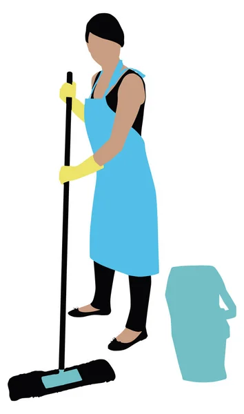 Illustration Female Cleaner Cleaning Floor Mop — стоковый вектор