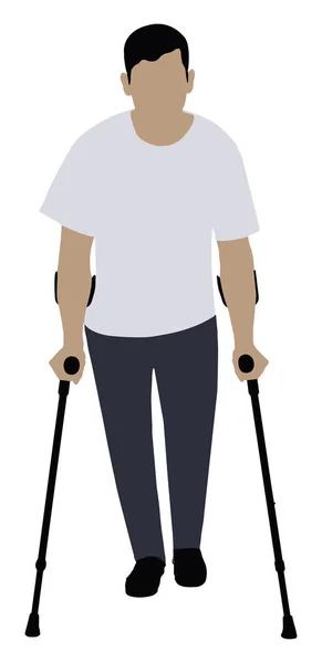 Illustration Disabled Man Crutches Walking White Background — Stock Vector