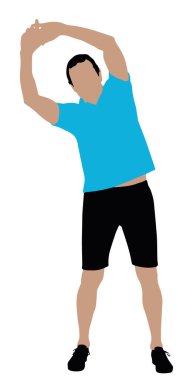 Beyaz arka plan üzerinde egzersiz germe yapan erkek