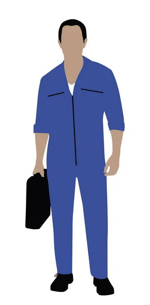 Retrato Técnico Con Caja Herramientas Pie Sobre Fondo Blanco — Vector de stock