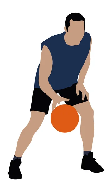 Ilustración Jugador Baloncesto Goteando Pelota Sobre Fondo Blanco — Archivo Imágenes Vectoriales