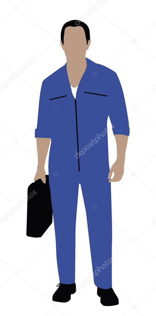Portrait Of A Technician With Toolbox Standing On White Background