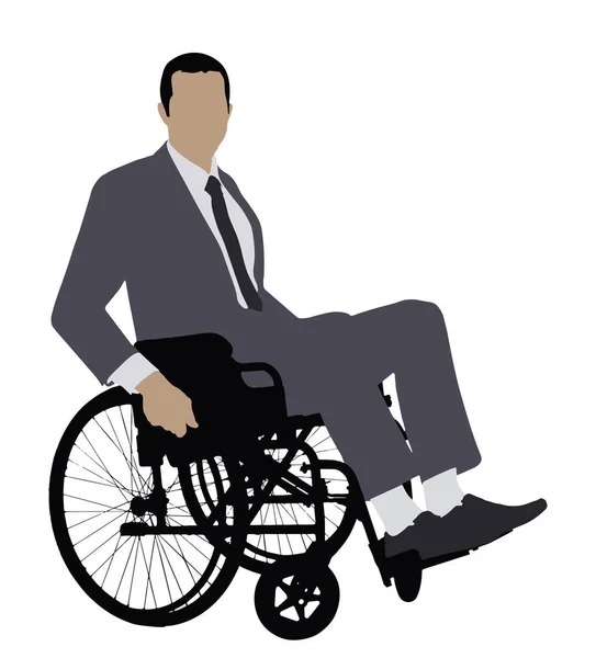 Vector Illustration Disabled Businessman Sitting Wheelchair White Background — Stock Vector