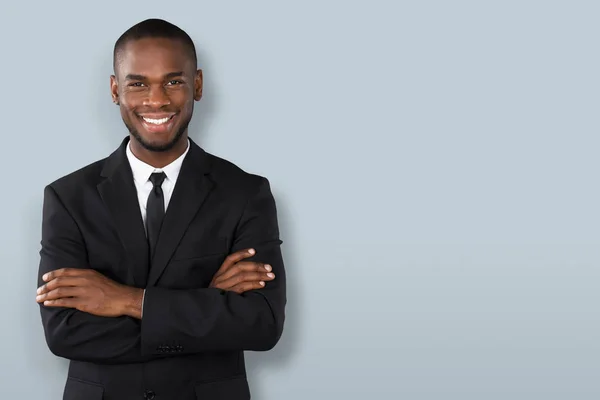 Portrait Happy African Businessman Crossed Arms — Stock Photo, Image