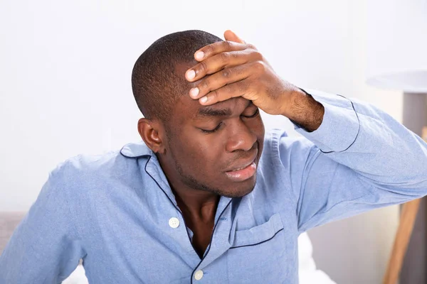 Close Young African Man Suffering Headache — Stock Photo, Image