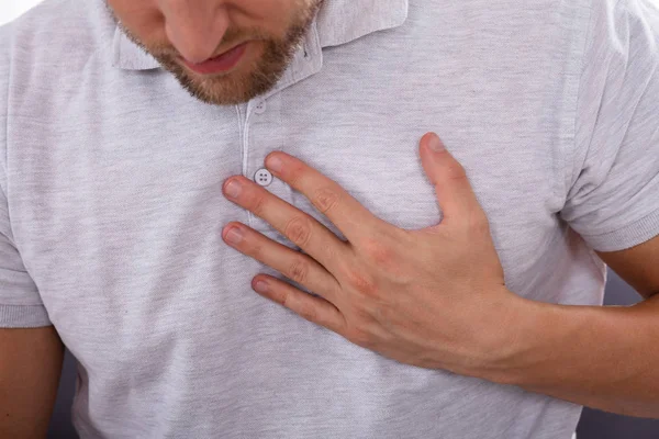 Man Touching His Chest While Suffering Pain — Stock Photo, Image