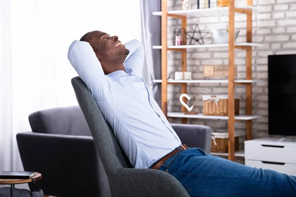 Side View Young Man Relaxing Chair Home — Stock Photo, Image