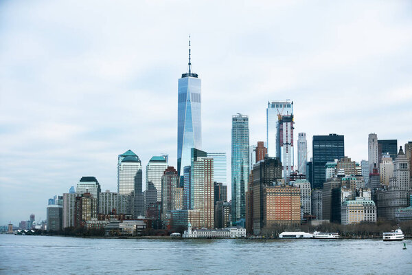 Manhattan Downtown With World Trade Center Over Hudson River