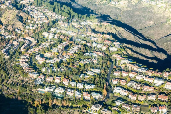 Aerial View Of Luxurious Villas In Los Angeles Suburbs