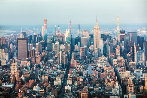 Aerial View Of New York City Skyline With Urban Sky Scrapers
