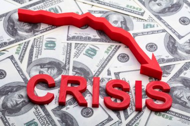 Kelime Krizi ve Dolar Banknotunda Düşen Kırmızı Ok Genel Görünümü