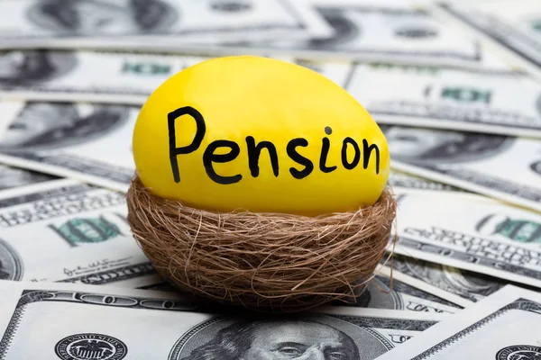 Yellow Pension Egg Nest Meer Dan Honderd Dollar Valuta Achtergrond — Stockfoto