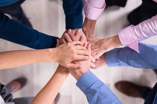 Elevated View Businesspeople Stacking Hands Each Other — Stock Photo, Image