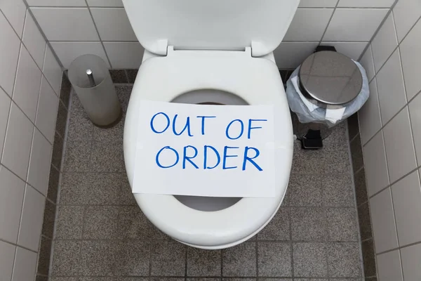 Written Text Out Order Message Paper Toilet Bowl Bathroom — Stock Photo, Image