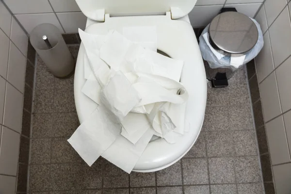 Overhead View Used Crumpled White Toilet Paper Toilet Bowl — Stock Photo, Image