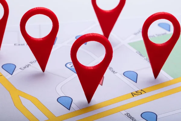 Close City Map Red Location Marker — Stock Photo, Image