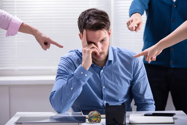 Many Hands Pointing Stress Businessman Workplace — Stock Photo, Image