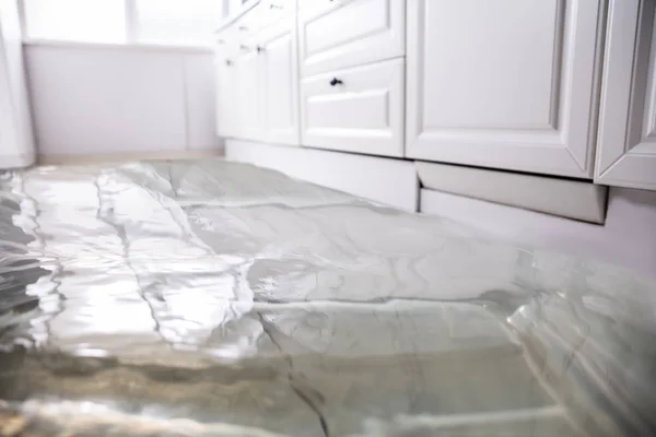 Close Flooded Floor Kitchen Water Leak — Stok Foto