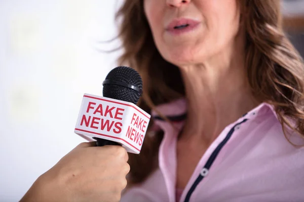 Nahaufnahme Einer Journalistin Die Amt Befindliche Geschäftsfrau Für Fake News — Stockfoto