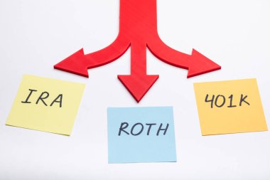 Yön Oku 'nda 401k, Roth ve Ira metni var.