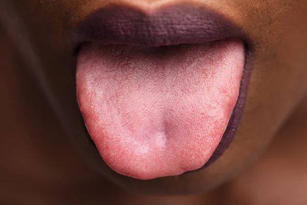 Close Photo Woman Showing Tongue — Stock Photo, Image