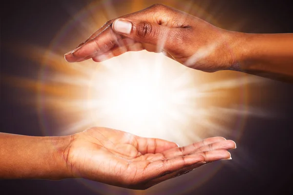 Close Mysterious Glowing Power Hands — Stock Photo, Image