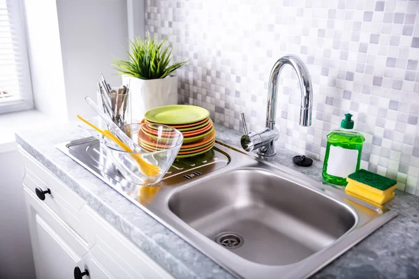 Clean Counter In Kitchen With Utensils At Home