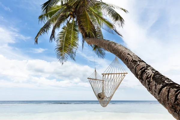 Chapéu Dentro Rede Anse Baleine Beach Mahe Island Seychelles — Fotografia de Stock