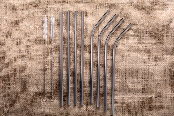 Metallic Straw Suction Brush Sack Cloth — Stock Photo, Image