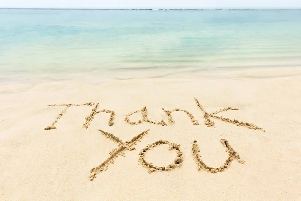 Thank You Word Written Sand Coastline Idyllic Beach — Stock Photo, Image