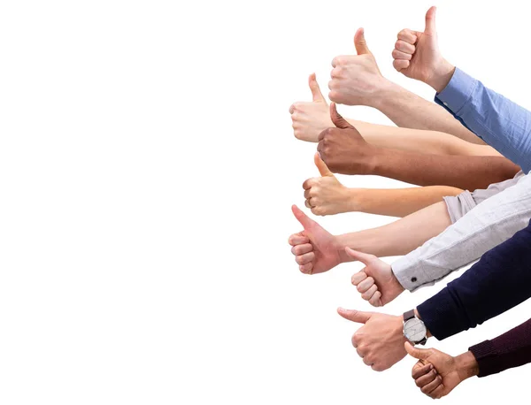 Primer Plano Mano Gente Mostrando Signo Pulgar Hacia Arriba Contra — Foto de Stock