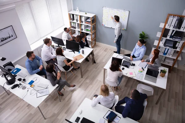Overhead View Businessman Giving Presentation White Board Office — Stock Photo, Image