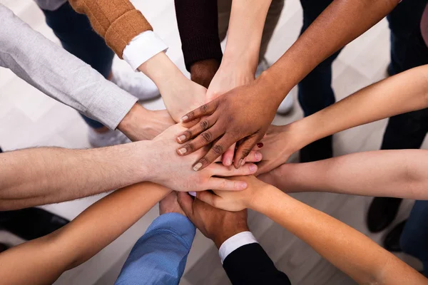 High Angle View Multiracial Friend Stacking Hand Together — Stock Photo, Image