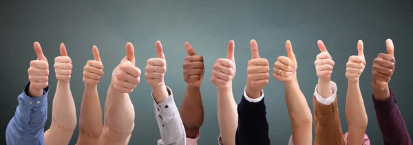 Close People Hand Showing Thumb Sign Green Backdrop — Stock Photo, Image