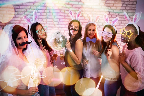 Beautiful Women Enjoying Bachelorette Party Drinks Pub — Stock Photo, Image