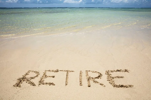 Overhead View Retire Text Sandy Beach — Stock Photo, Image