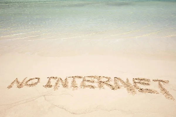 Yakın Çekim Internet Metin Seashore Yakın Sandy Beach Yazılı — Stok fotoğraf