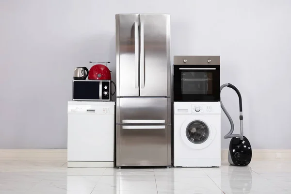 Close Home Electronic Appliances Floor Grey Wall New House — Stock Photo, Image