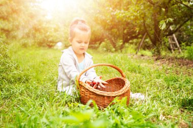 Kız Sepete Taze Aldı Kiraz Koyarak