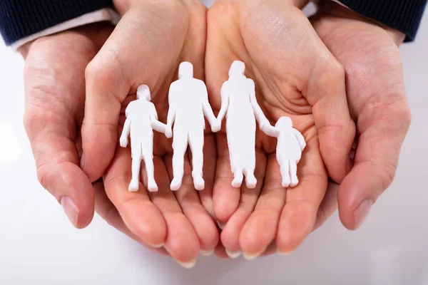 High Angle View Couple Hand Family Figure White Surface — Stock Photo, Image