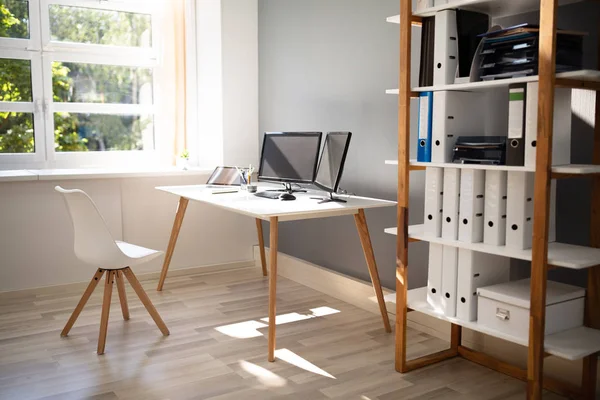 Computer Laptop Desk Modern Interior Office — Stock Photo, Image