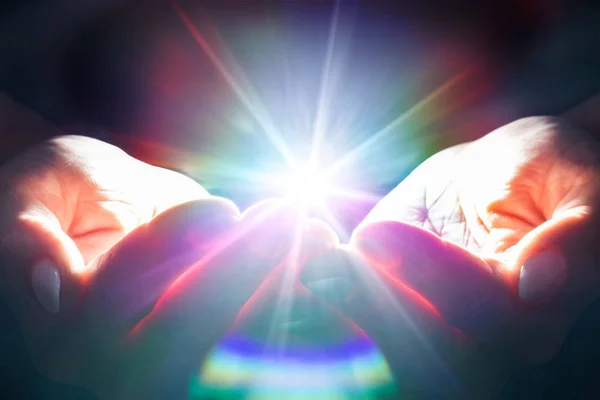 Close Mysterious Glowing Power Hands — Stock Photo, Image