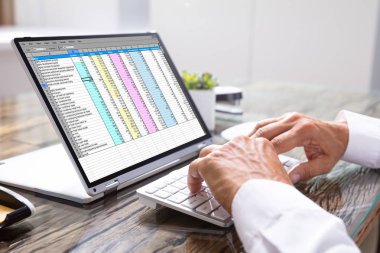 Ofiste Laptop Üzerinde Elektronik Tablo ile Çalışan İşadamı
