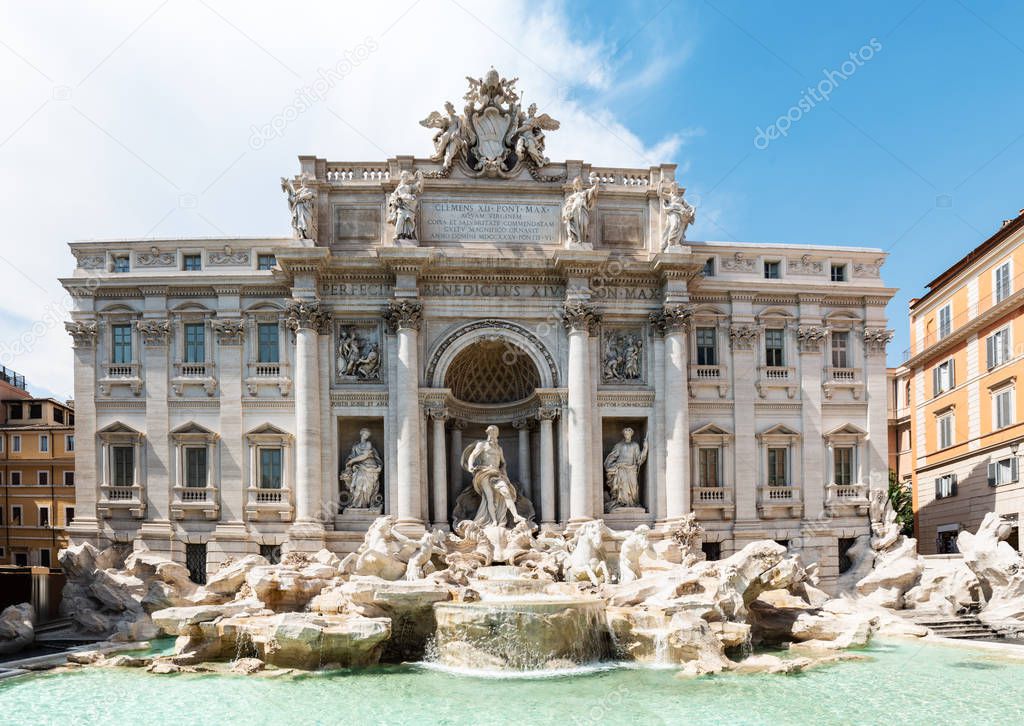 Famous Trevi Fountain In Rome, Italy On A Sunny Day