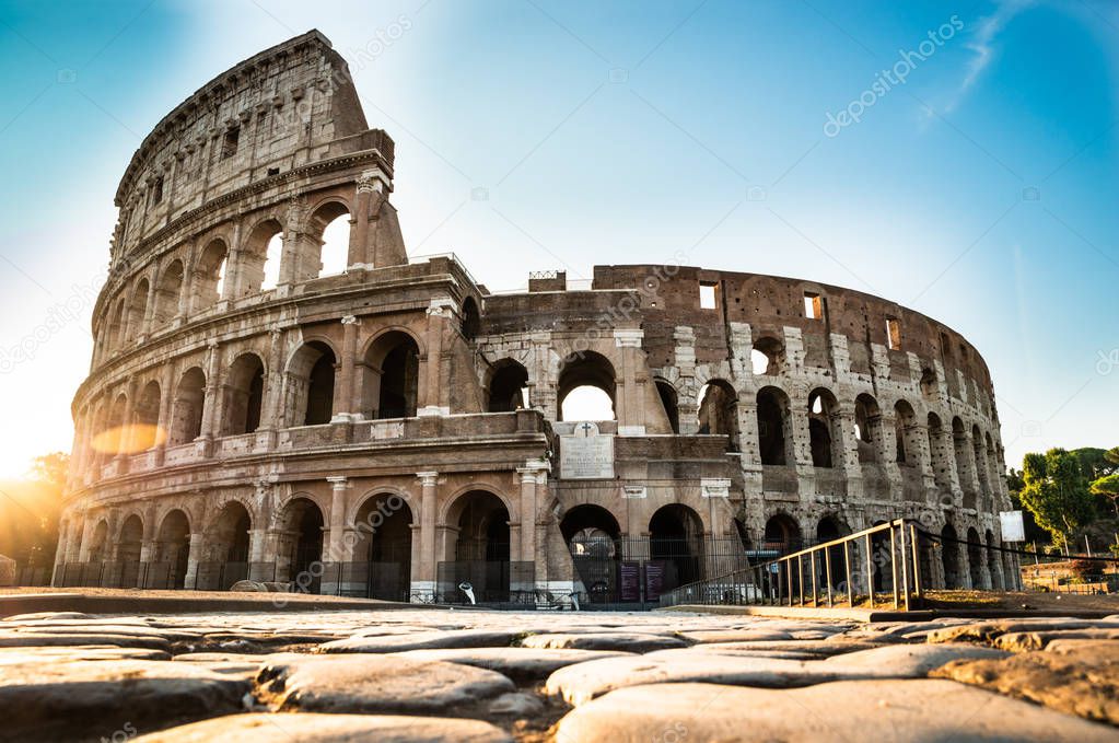 Colosseum Exterior At Sunrise In Rome, Italy